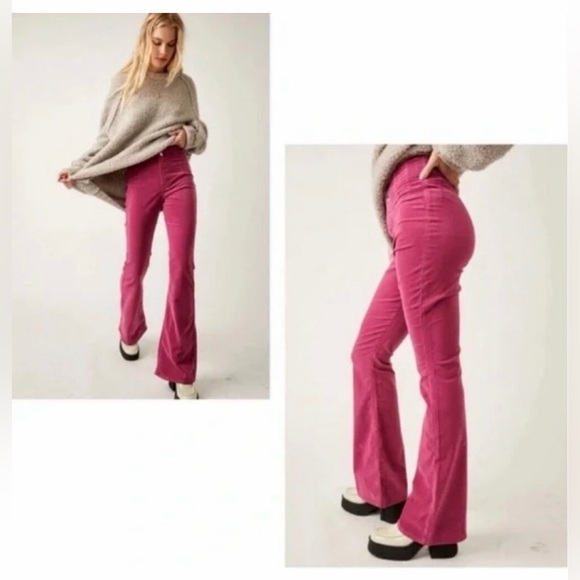Free People Jayde Flare Forduroy Pants in pink - Womens 26 - Picture 2 of 8